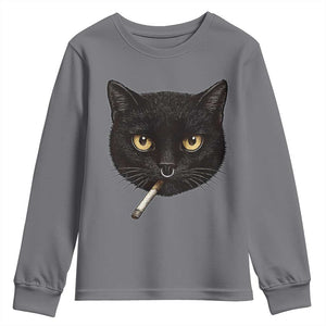 Smoking Cat Y2K Youth Sweatshirt Vintage Black Cat Edgy Retro 90s Grunge TS10 Charcoal Print Your Wear