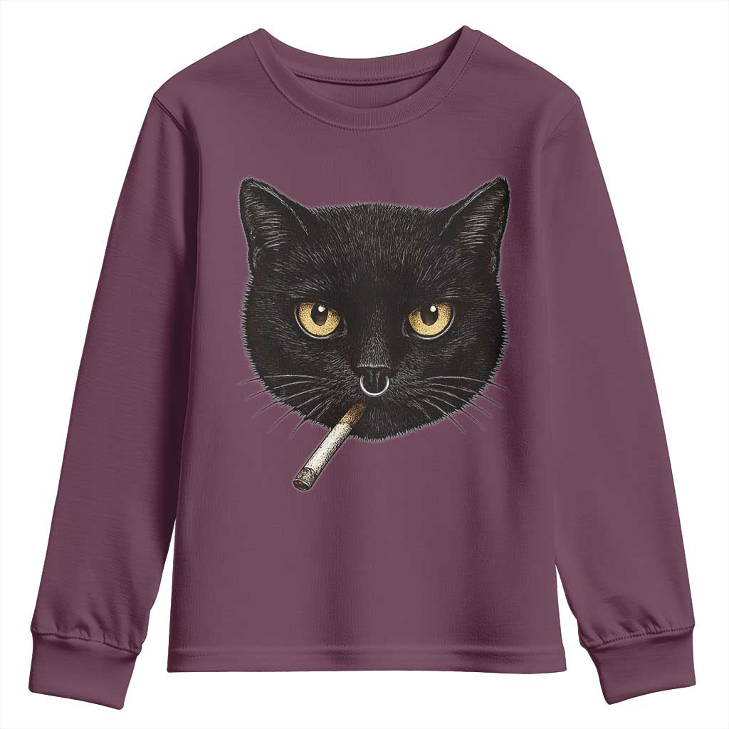 Smoking Cat Y2K Youth Sweatshirt Vintage Black Cat Edgy Retro 90s Grunge TS10 Maroon Print Your Wear