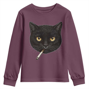 Smoking Cat Y2K Youth Sweatshirt Vintage Black Cat Edgy Retro 90s Grunge TS10 Maroon Print Your Wear