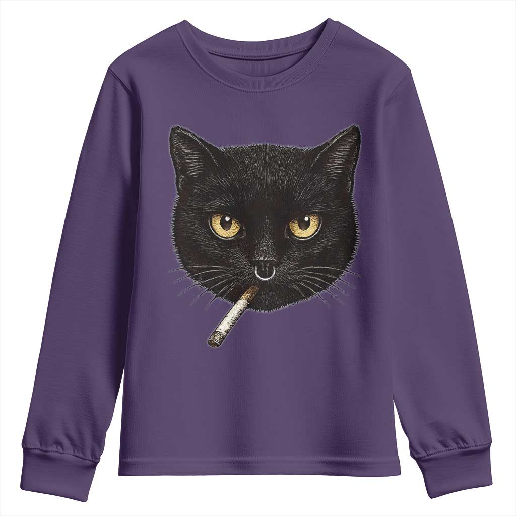 Smoking Cat Y2K Youth Sweatshirt Vintage Black Cat Edgy Retro 90s Grunge TS10 Purple Print Your Wear