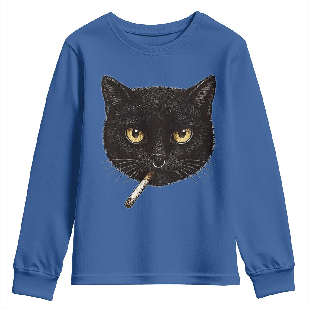 Smoking Cat Y2K Youth Sweatshirt Vintage Black Cat Edgy Retro 90s Grunge TS10 Royal Blue Print Your Wear
