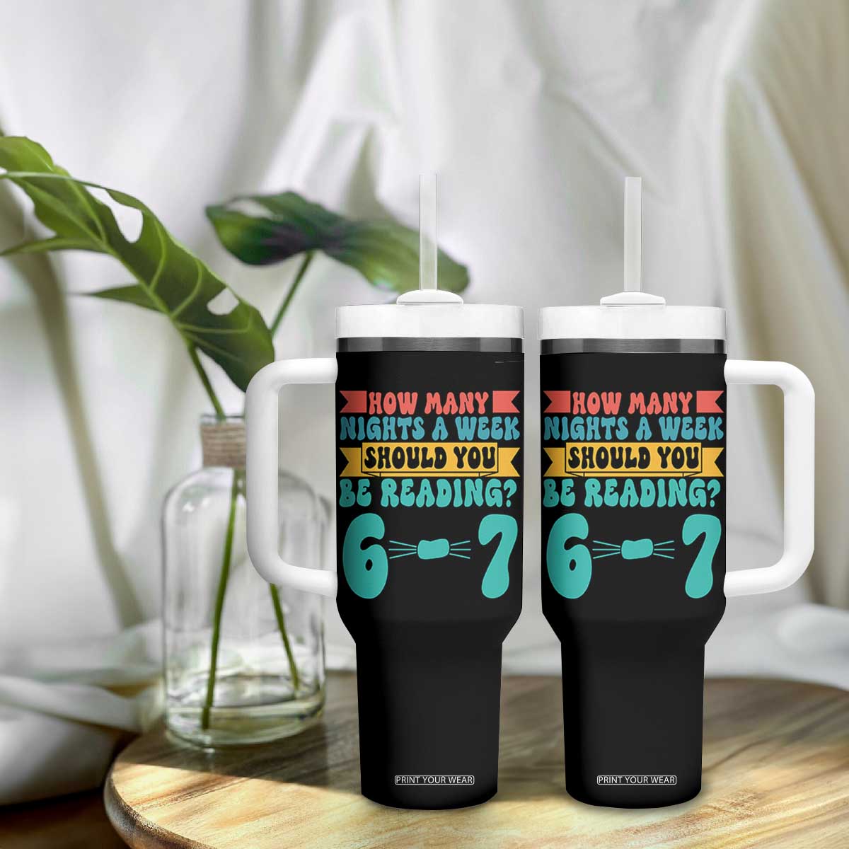 Funny 67 Six Seven Teacher Tumbler With Handle How Many Nights A Week Should You Be Reading 6 7 TS10 Print Your Wear