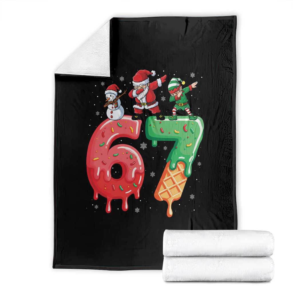 67 Six Seven Christmas Throw Blanket Funny Dabbing Santa Elf Friends 6 7 Meme Gen Alpha Slang TS10 Black Print Your Wear