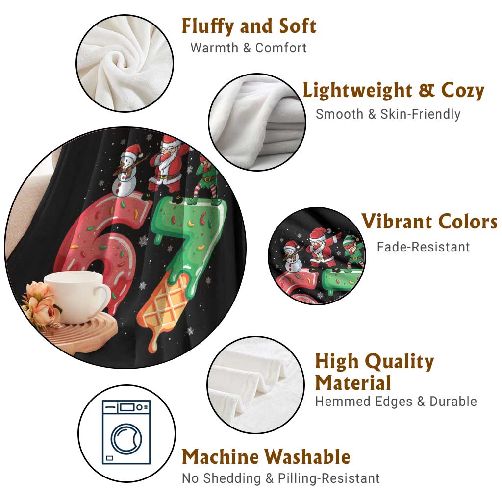 67 Six Seven Christmas Throw Blanket Funny Dabbing Santa Elf Friends 6 7 Meme Gen Alpha Slang TS10 Print Your Wear