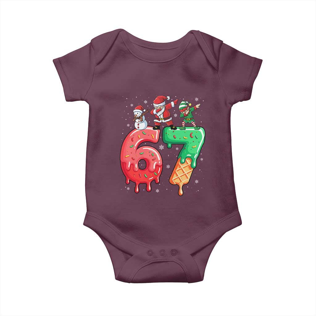 67 Six Seven Christmas Baby Onesie Funny Dabbing Santa Elf Friends 6 7 Meme Gen Alpha Slang TS10 Maroon Print Your Wear