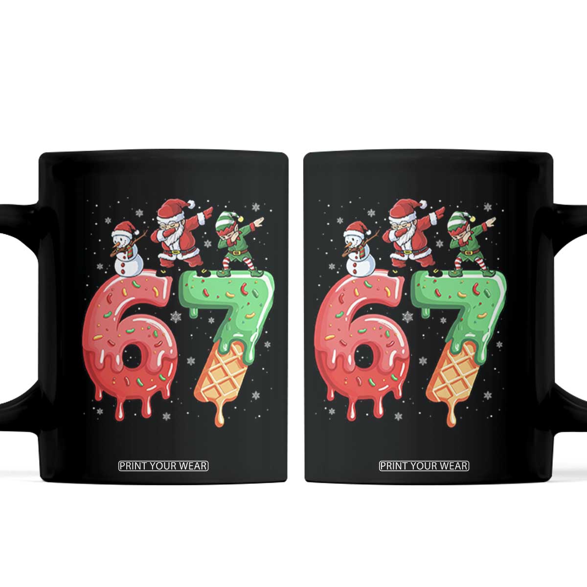 67 Six Seven Christmas Coffee Mug Funny Dabbing Santa Elf Friends 6 7 Meme Gen Alpha Slang TS10 Black Print Your Wear