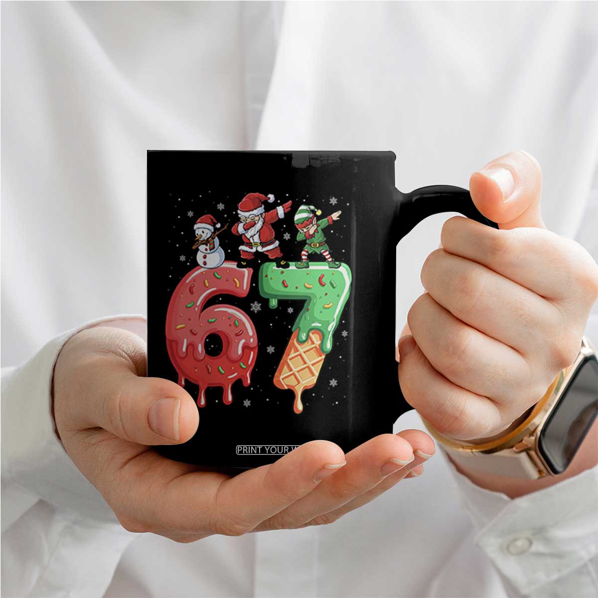 67 Six Seven Christmas Coffee Mug Funny Dabbing Santa Elf Friends 6 7 Meme Gen Alpha Slang TS10 Print Your Wear