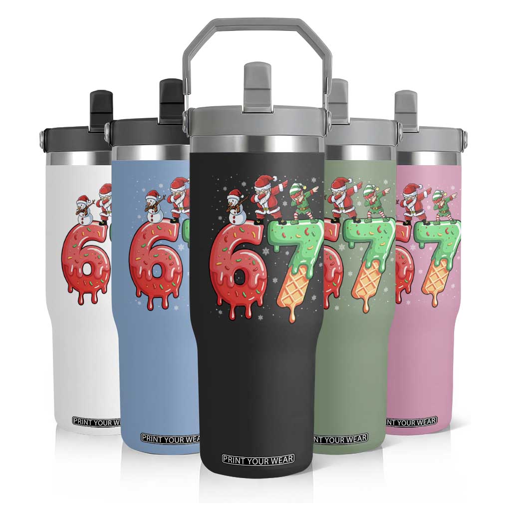 67 Six Seven Christmas Flip Straw Tumbler Funny Dabbing Santa Elf Friends 6 7 Meme Gen Alpha Slang TS10 Print Your Wear