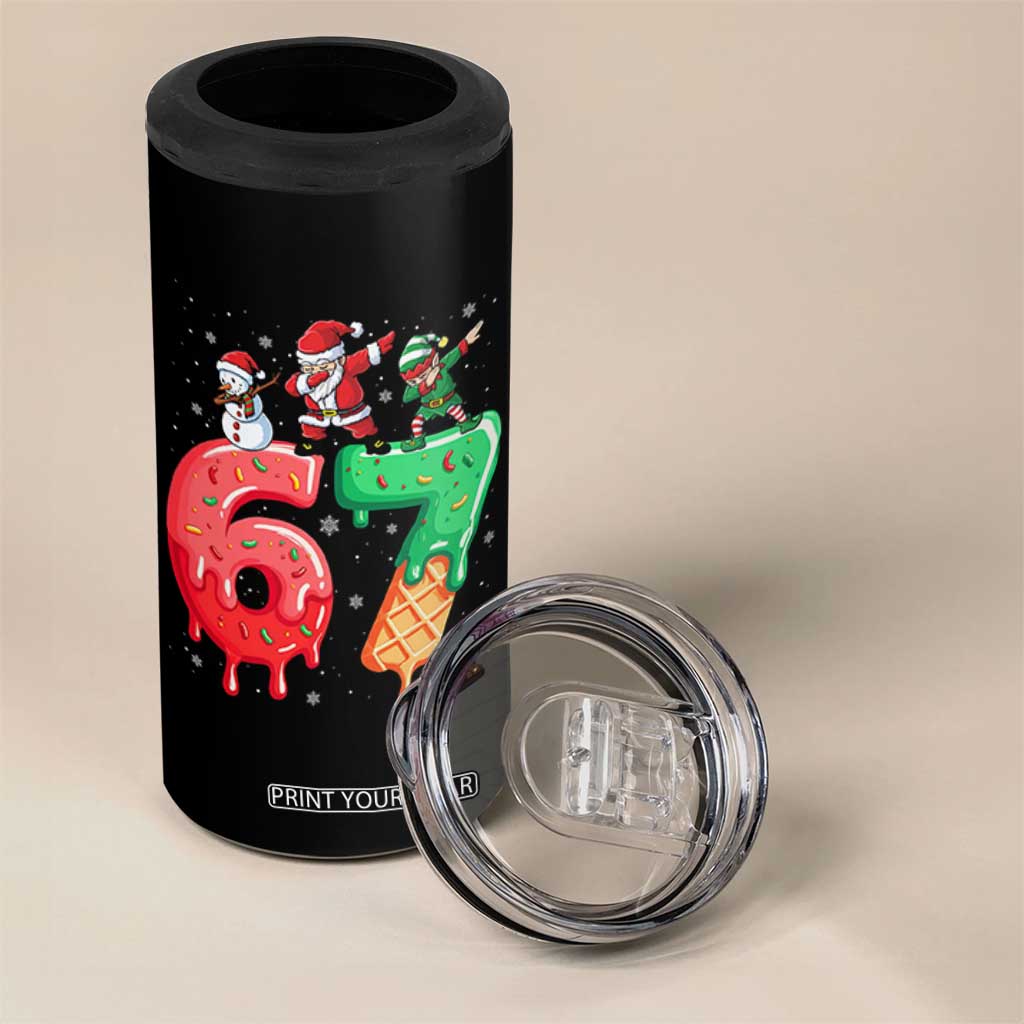 67 Six Seven Christmas 4 in 1 Can Cooler Tumbler Funny Dabbing Santa Elf Friends 6 7 Meme Gen Alpha Slang TS10 Print Your Wear