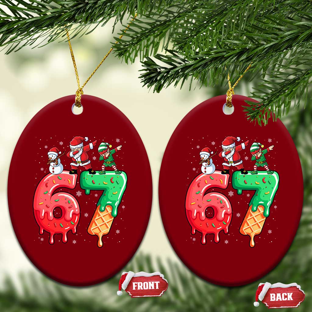 67 Six Seven Christmas Ceramic Ornament Funny Dabbing Santa Elf Friends 6 7 Meme Gen Alpha Slang TS10 Print Your Wear