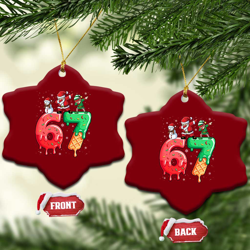 67 Six Seven Christmas Ceramic Ornament Funny Dabbing Santa Elf Friends 6 7 Meme Gen Alpha Slang TS10 Print Your Wear