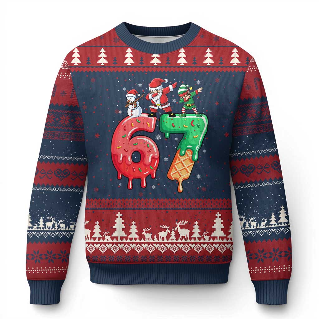 67 Six Seven Xmas Ugly Christmas Sweater Funny Dabbing Santa Elf Friends 6 7 Meme Gen Alpha Slang TS10 Navy Red Print Your Wear
