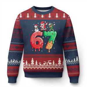 67 Six Seven Xmas Ugly Christmas Sweater Funny Dabbing Santa Elf Friends 6 7 Meme Gen Alpha Slang TS10 Navy Red Print Your Wear