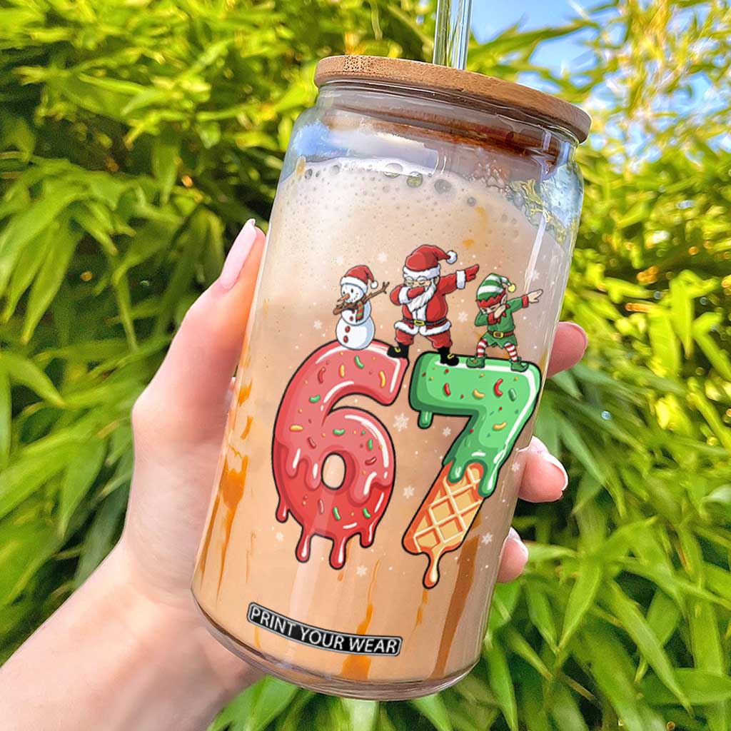 67 Six Seven Christmas Glass Can Funny Dabbing Santa Elf Friends 6 7 Meme Gen Alpha Slang TS10 Black Print Your Wear