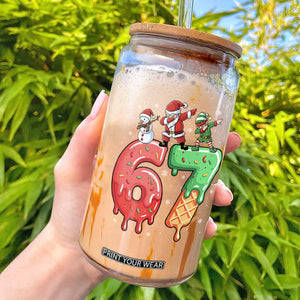 67 Six Seven Christmas Glass Can Funny Dabbing Santa Elf Friends 6 7 Meme Gen Alpha Slang TS10 Black Print Your Wear