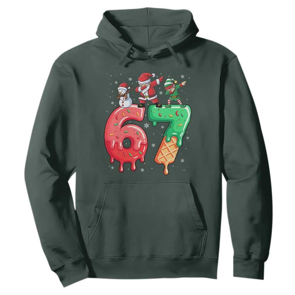 67 Six Seven Christmas Hoodie Funny Dabbing Santa Elf Friends 6 7 Meme Gen Alpha Slang TS10 Dark Forest Green Print Your Wear
