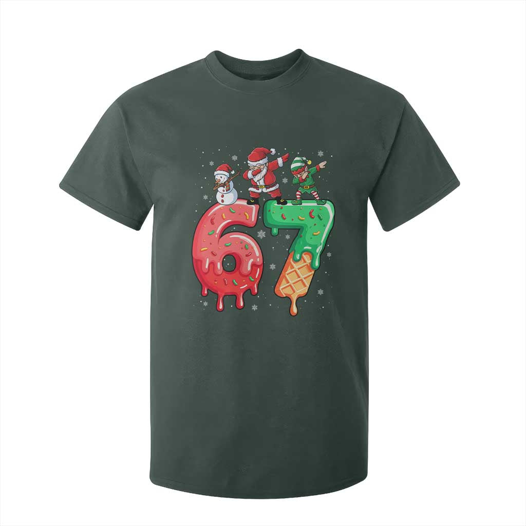 67 Six Seven Christmas T Shirt For Kid Funny Dabbing Santa Elf Friends 6 7 Meme Gen Alpha Slang TS10 Dark Forest Green Print Your Wear