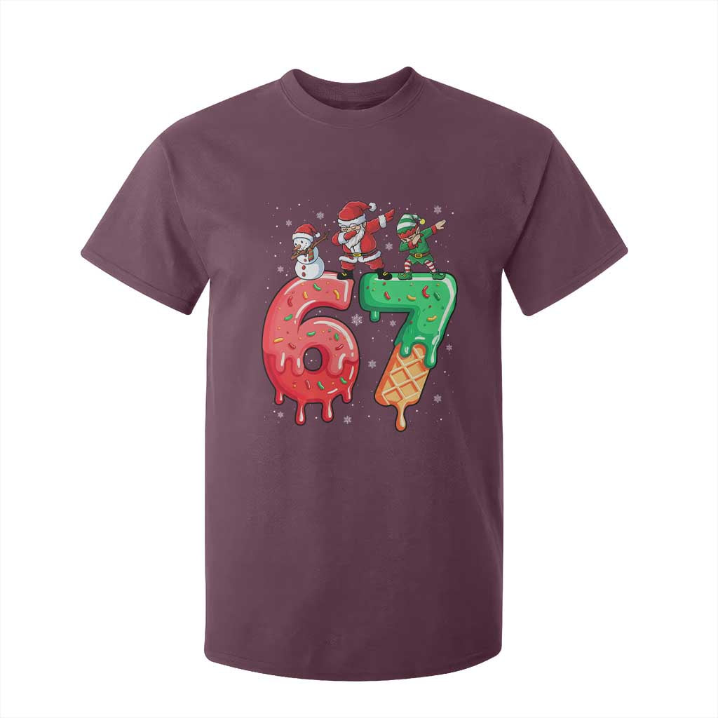 67 Six Seven Christmas T Shirt For Kid Funny Dabbing Santa Elf Friends 6 7 Meme Gen Alpha Slang TS10 Maroon Print Your Wear
