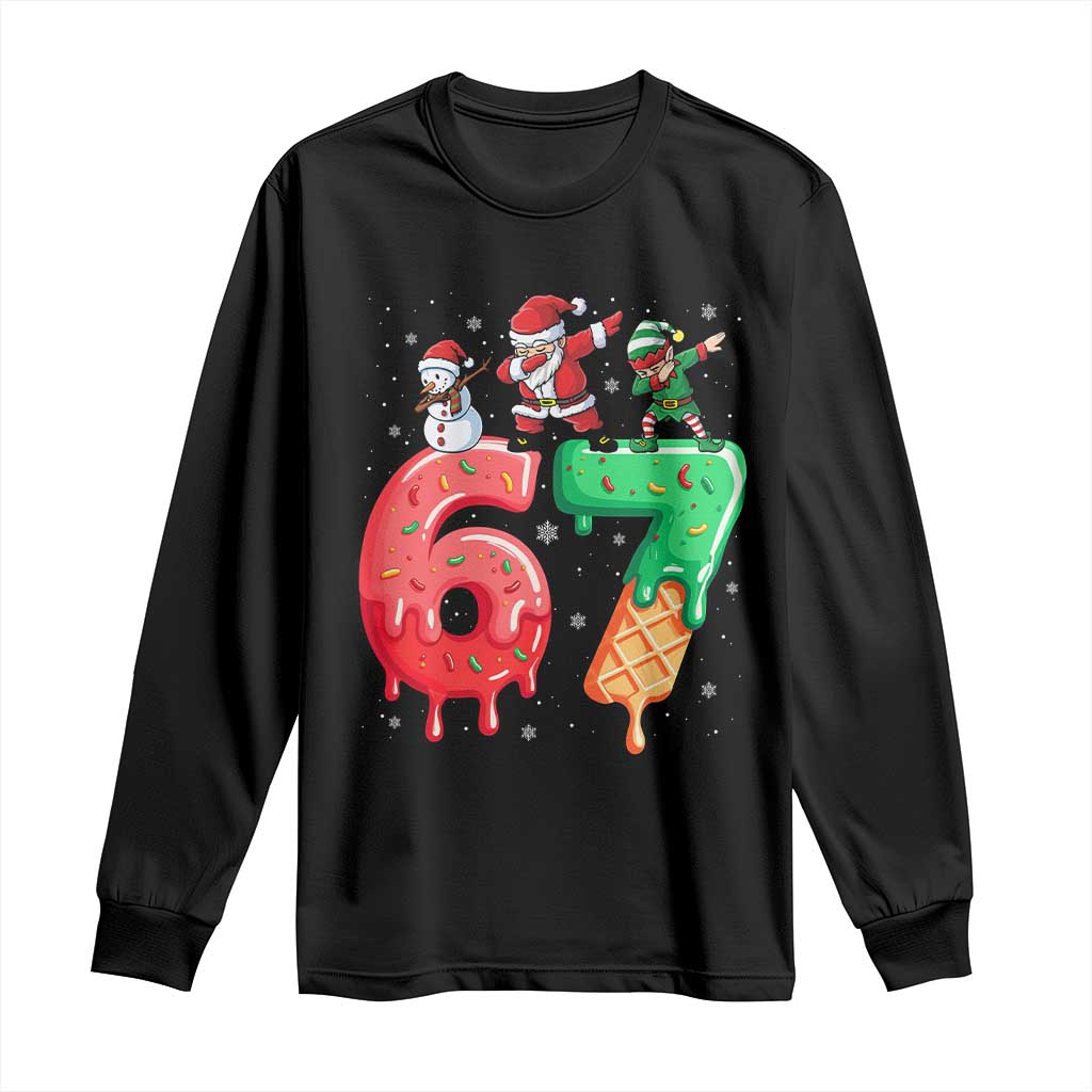 67 Six Seven Christmas Long Sleeve Shirt Funny Dabbing Santa Elf Friends 6 7 Meme Gen Alpha Slang TS10 Black Print Your Wear