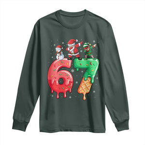 67 Six Seven Christmas Long Sleeve Shirt Funny Dabbing Santa Elf Friends 6 7 Meme Gen Alpha Slang TS10 Dark Forest Green Print Your Wear