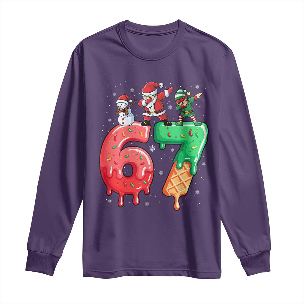 67 Six Seven Christmas Long Sleeve Shirt Funny Dabbing Santa Elf Friends 6 7 Meme Gen Alpha Slang TS10 Purple Print Your Wear