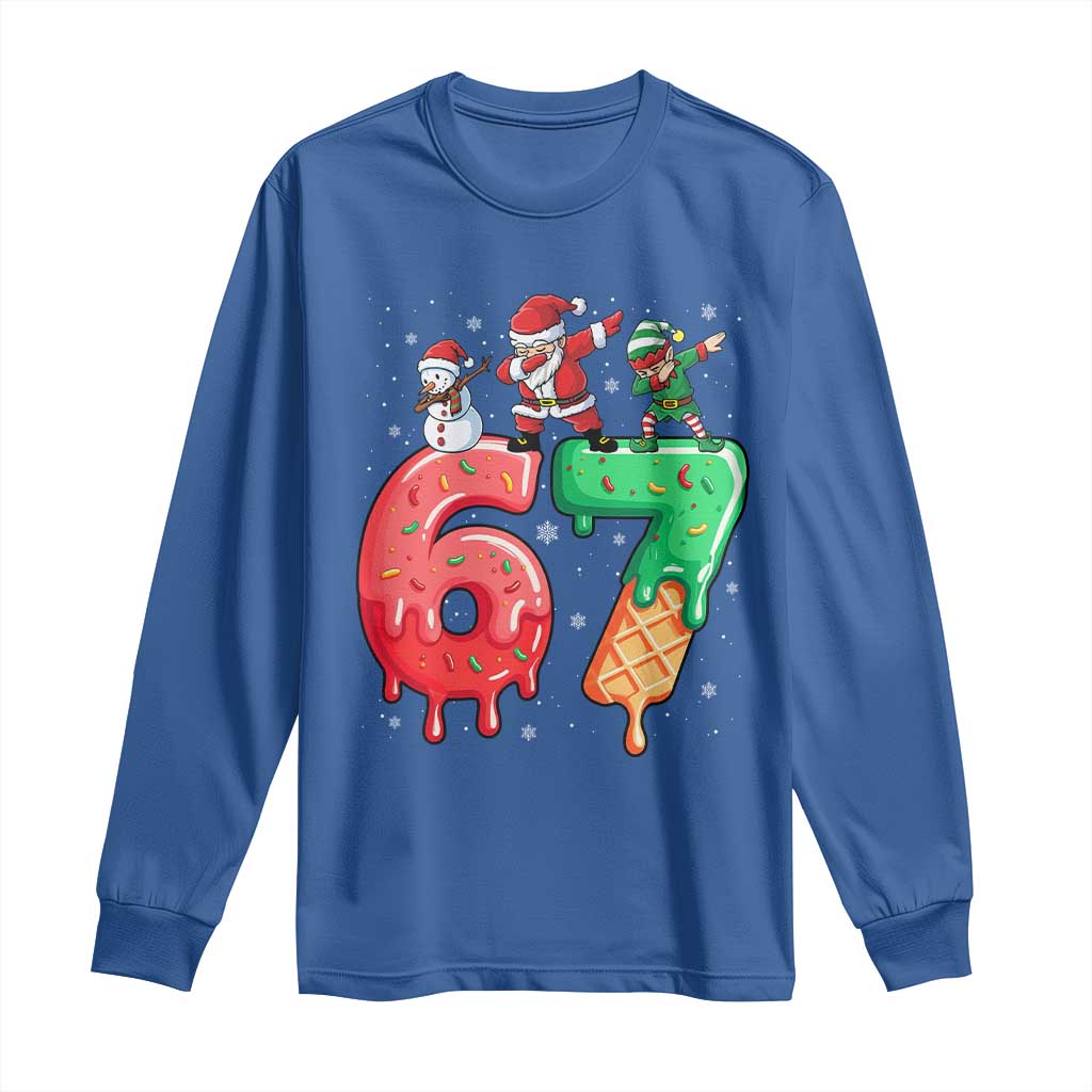 67 Six Seven Christmas Long Sleeve Shirt Funny Dabbing Santa Elf Friends 6 7 Meme Gen Alpha Slang TS10 Royal Blue Print Your Wear