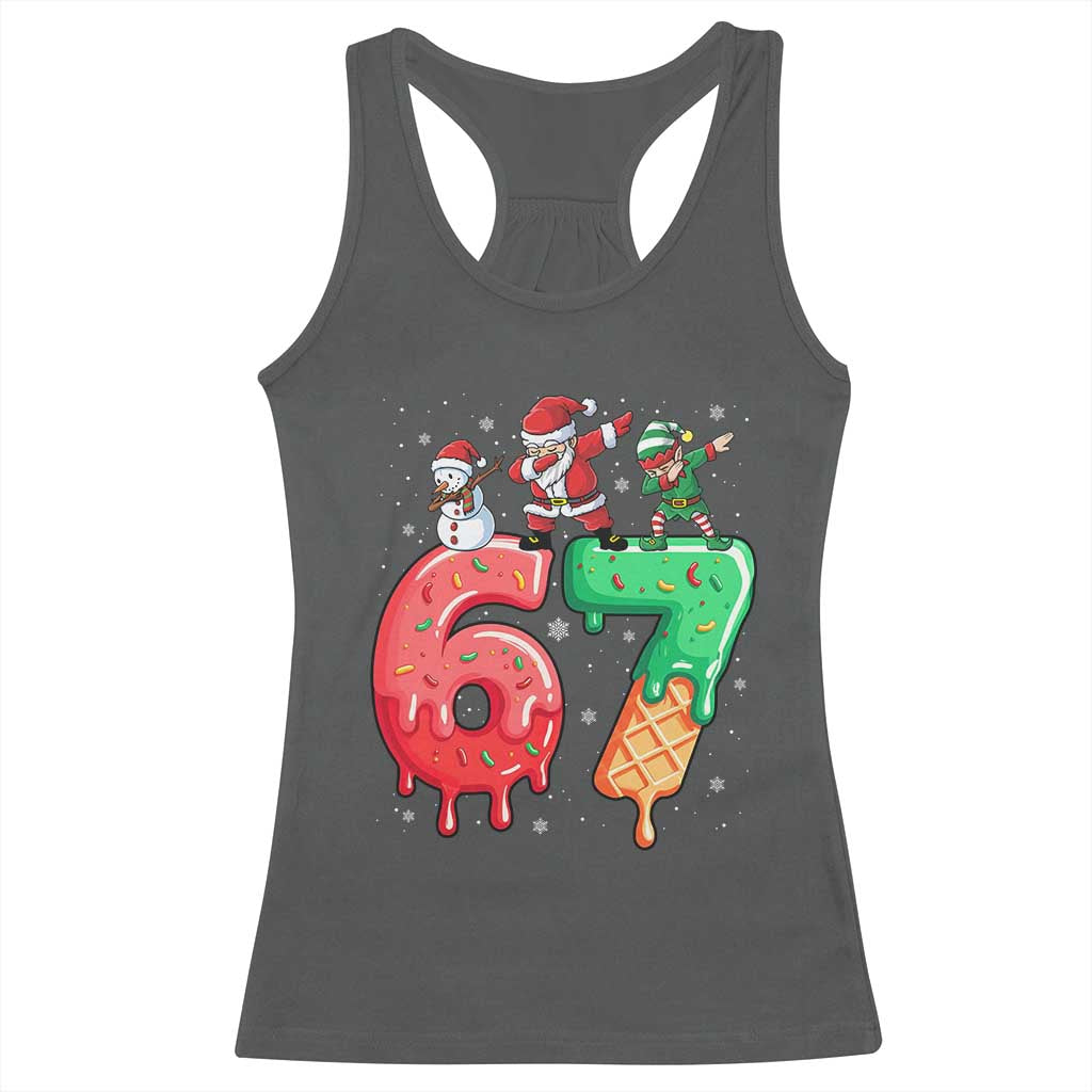 67 Six Seven Christmas Racerback Tank Top Funny Dabbing Santa Elf Friends 6 7 Meme Gen Alpha Slang TS10 Dark Heather Print Your Wear