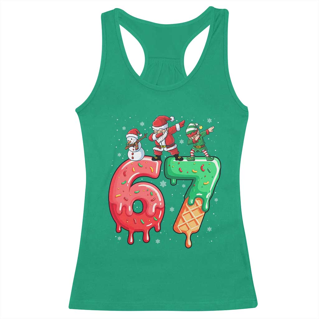 67 Six Seven Christmas Racerback Tank Top Funny Dabbing Santa Elf Friends 6 7 Meme Gen Alpha Slang TS10 Irish Green Print Your Wear
