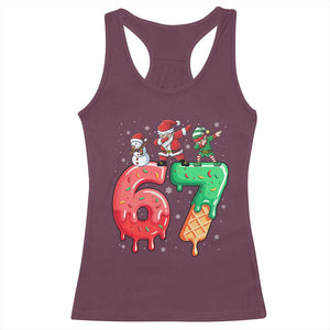 67 Six Seven Christmas Racerback Tank Top Funny Dabbing Santa Elf Friends 6 7 Meme Gen Alpha Slang TS10 Maroon Print Your Wear
