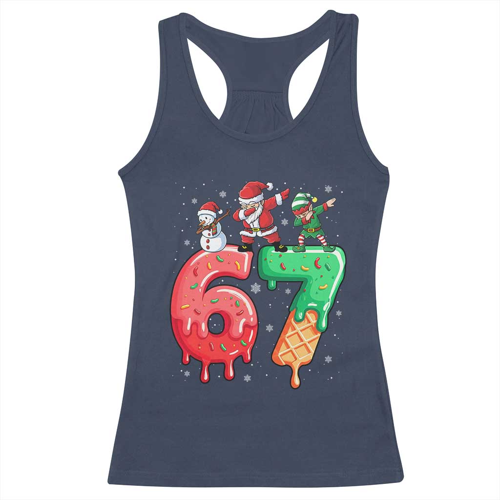 67 Six Seven Christmas Racerback Tank Top Funny Dabbing Santa Elf Friends 6 7 Meme Gen Alpha Slang TS10 Navy Print Your Wear
