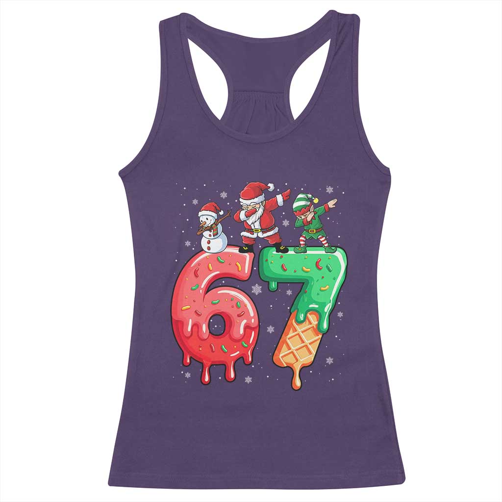 67 Six Seven Christmas Racerback Tank Top Funny Dabbing Santa Elf Friends 6 7 Meme Gen Alpha Slang TS10 Purple Print Your Wear