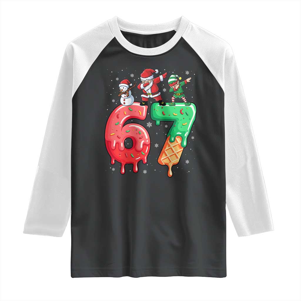 67 Six Seven Christmas Raglan Shirt Funny Dabbing Santa Elf Friends 6 7 Meme Gen Alpha Slang TS10 Black White Print Your Wear