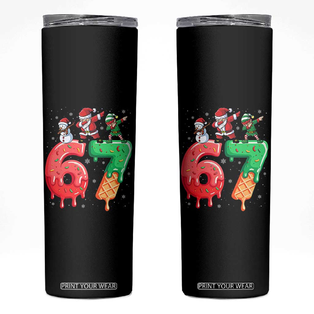 67 Six Seven Christmas Skinny Tumbler Funny Dabbing Santa Elf Friends 6 7 Meme Gen Alpha Slang TS10 Black Print Your Wear