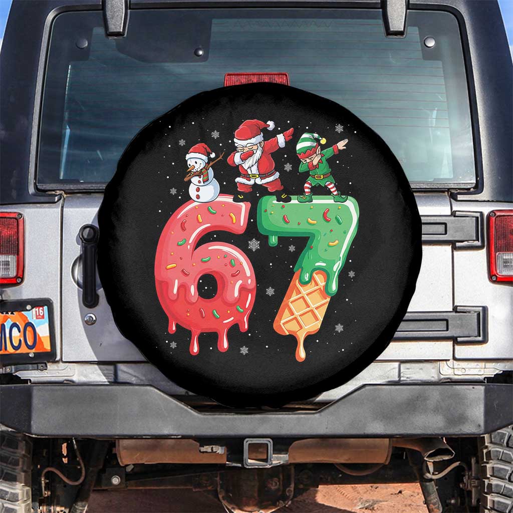 67 Six Seven Christmas Spare Tire Cover Funny Dabbing Santa Elf Friends 6 7 Meme Gen Alpha Slang TS10 No hole Black Print Your Wear