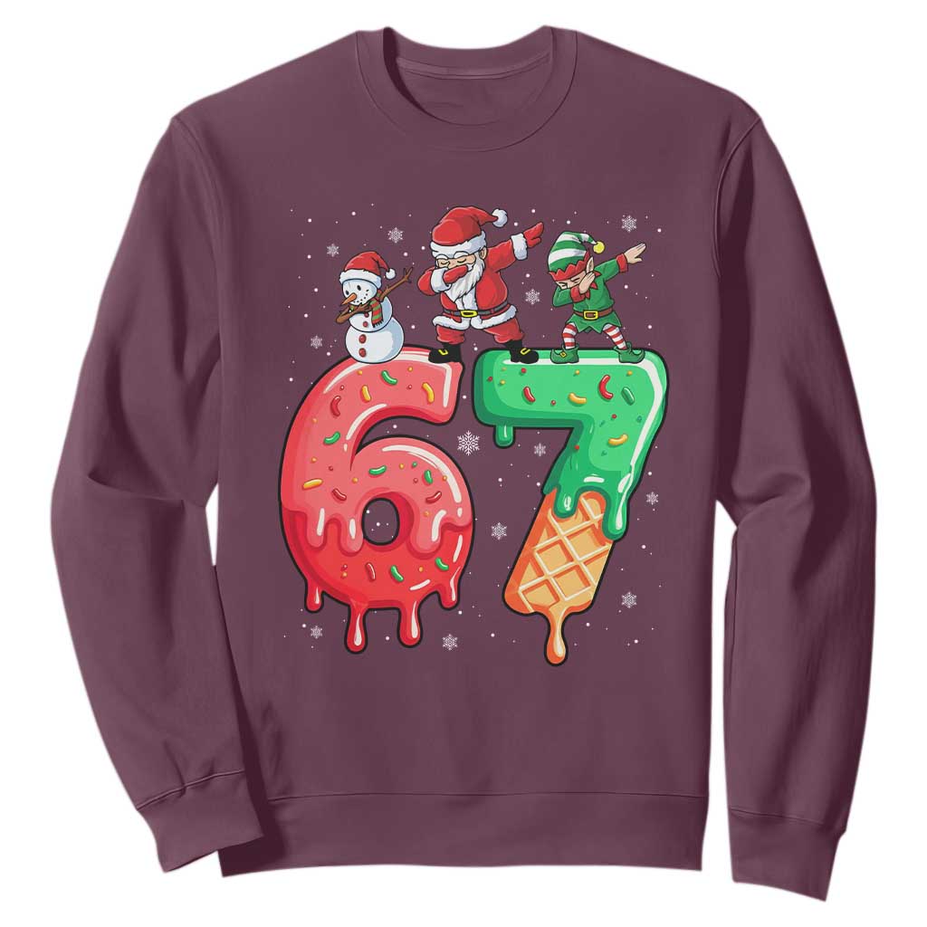 67 Six Seven Christmas Sweatshirt Funny Dabbing Santa Elf Friends 6 7 Meme Gen Alpha Slang TS10 Maroon Print Your Wear