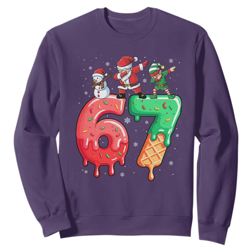 67 Six Seven Christmas Sweatshirt Funny Dabbing Santa Elf Friends 6 7 Meme Gen Alpha Slang TS10 Purple Print Your Wear