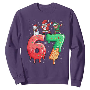 67 Six Seven Christmas Sweatshirt Funny Dabbing Santa Elf Friends 6 7 Meme Gen Alpha Slang TS10 Purple Print Your Wear