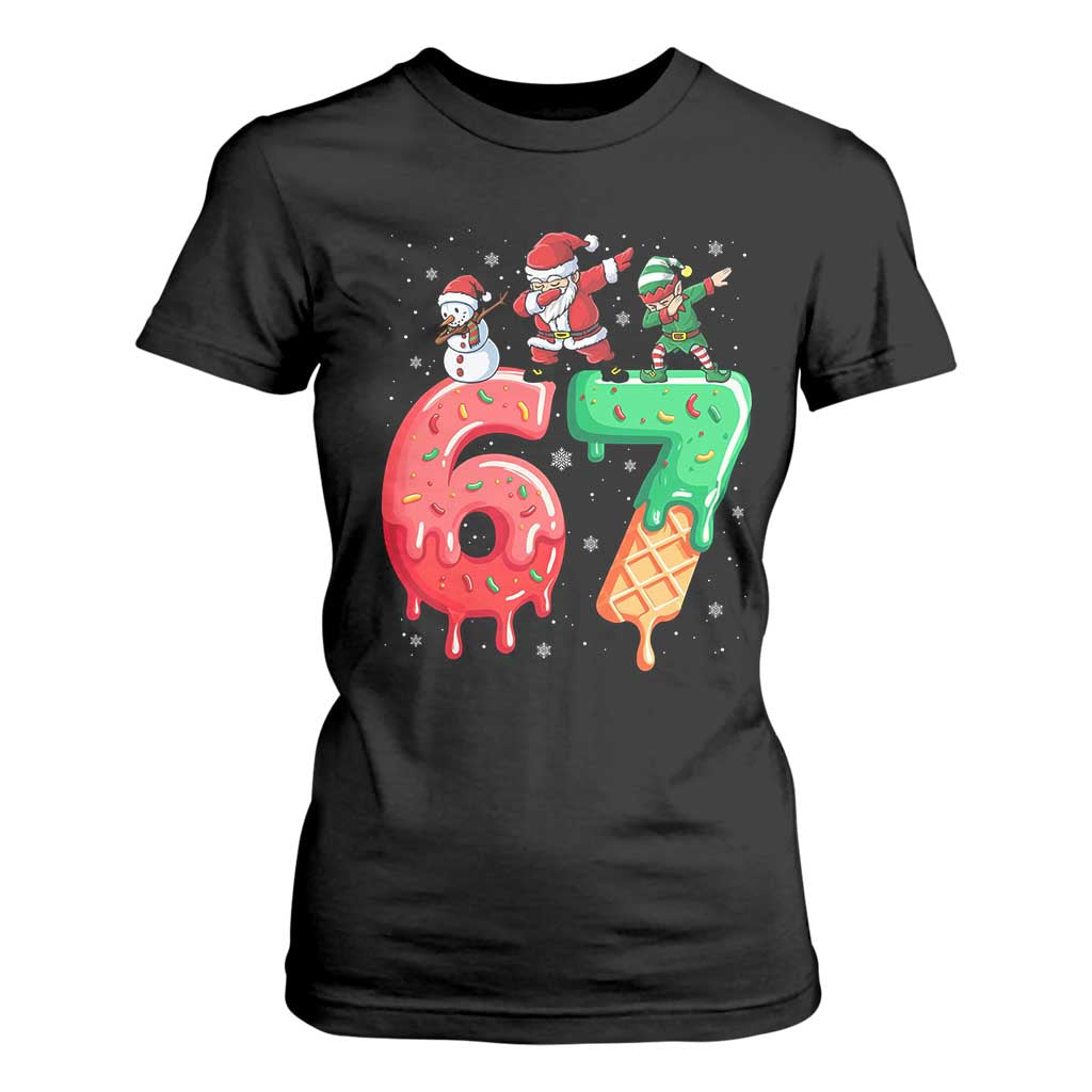 67 Six Seven Christmas T Shirt For Women Funny Dabbing Santa Elf Friends 6 7 Meme Gen Alpha Slang TS10 Black Print Your Wear