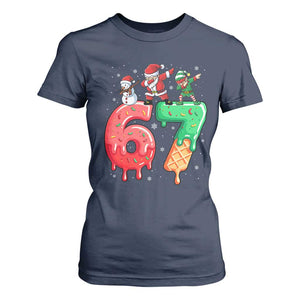 67 Six Seven Christmas T Shirt For Women Funny Dabbing Santa Elf Friends 6 7 Meme Gen Alpha Slang TS10 Navy Print Your Wear