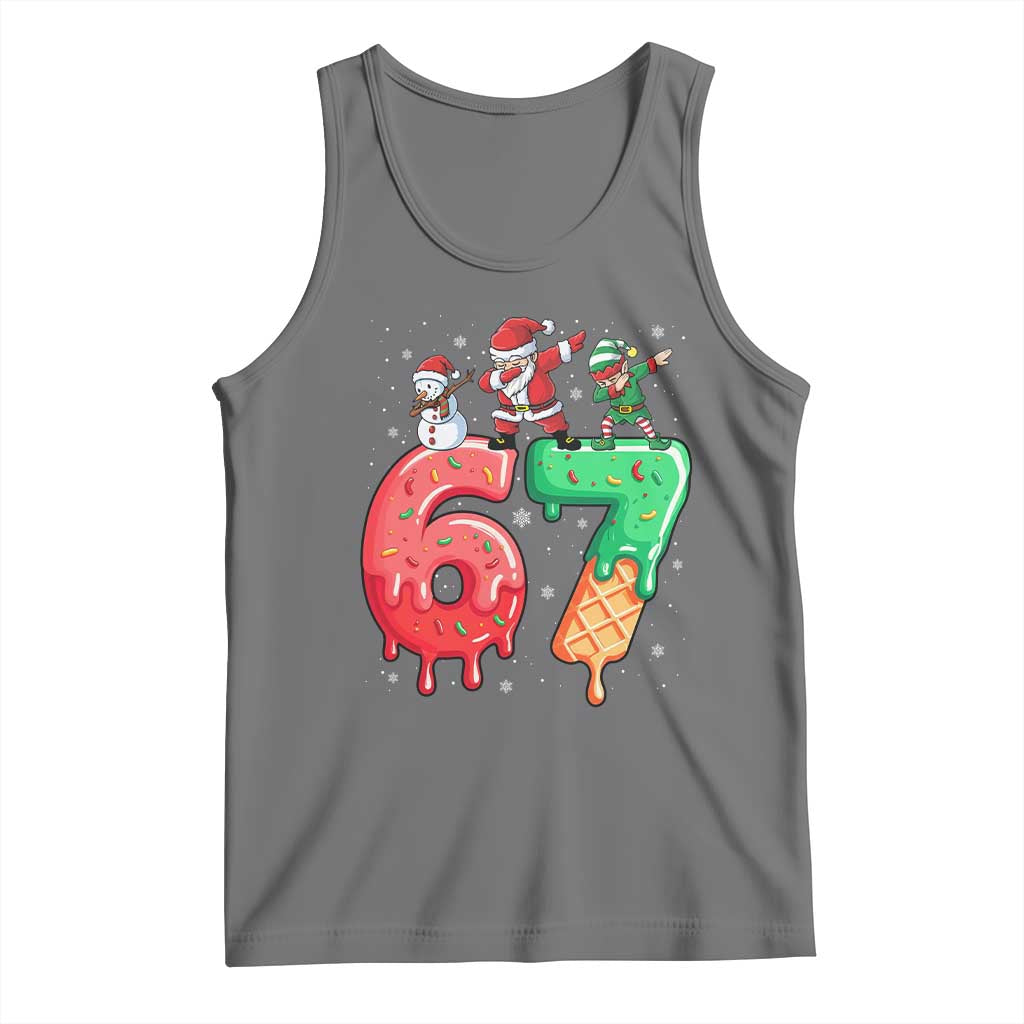 67 Six Seven Christmas Tank Top Funny Dabbing Santa Elf Friends 6 7 Meme Gen Alpha Slang TS10 Black Heather Print Your Wear