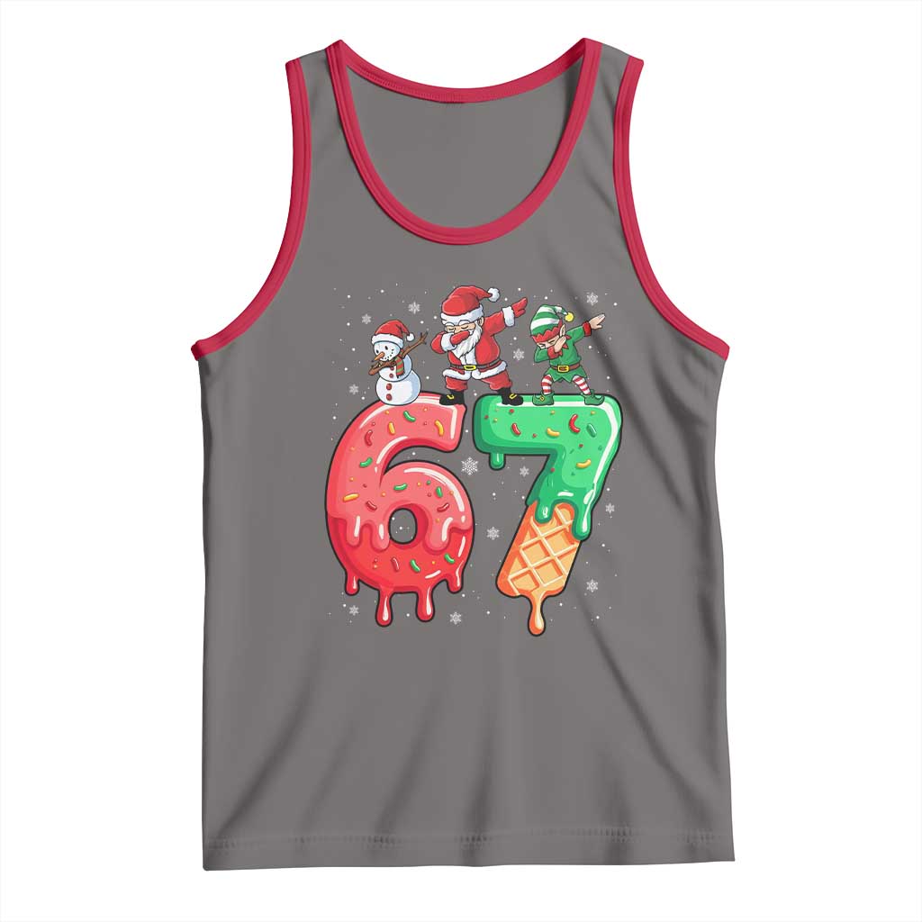 67 Six Seven Christmas Tank Top Funny Dabbing Santa Elf Friends 6 7 Meme Gen Alpha Slang TS10 Deep Heather Red Print Your Wear