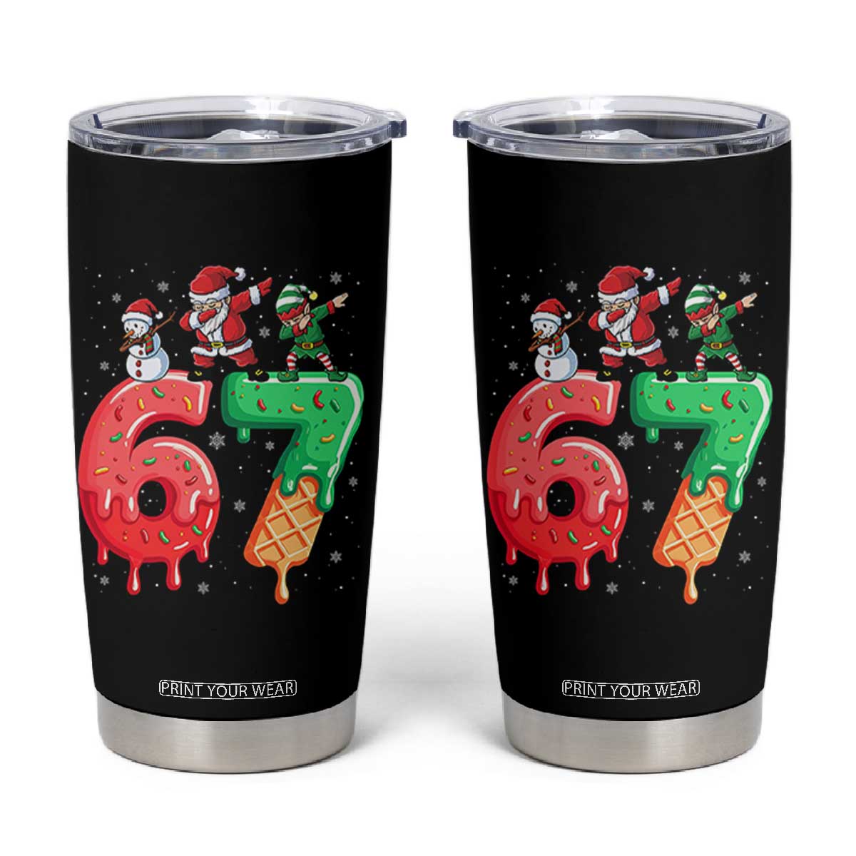 67 Six Seven Christmas Tumbler Cup Funny Dabbing Santa Elf Friends 6 7 Meme Gen Alpha Slang TS10 Black Print Your Wear