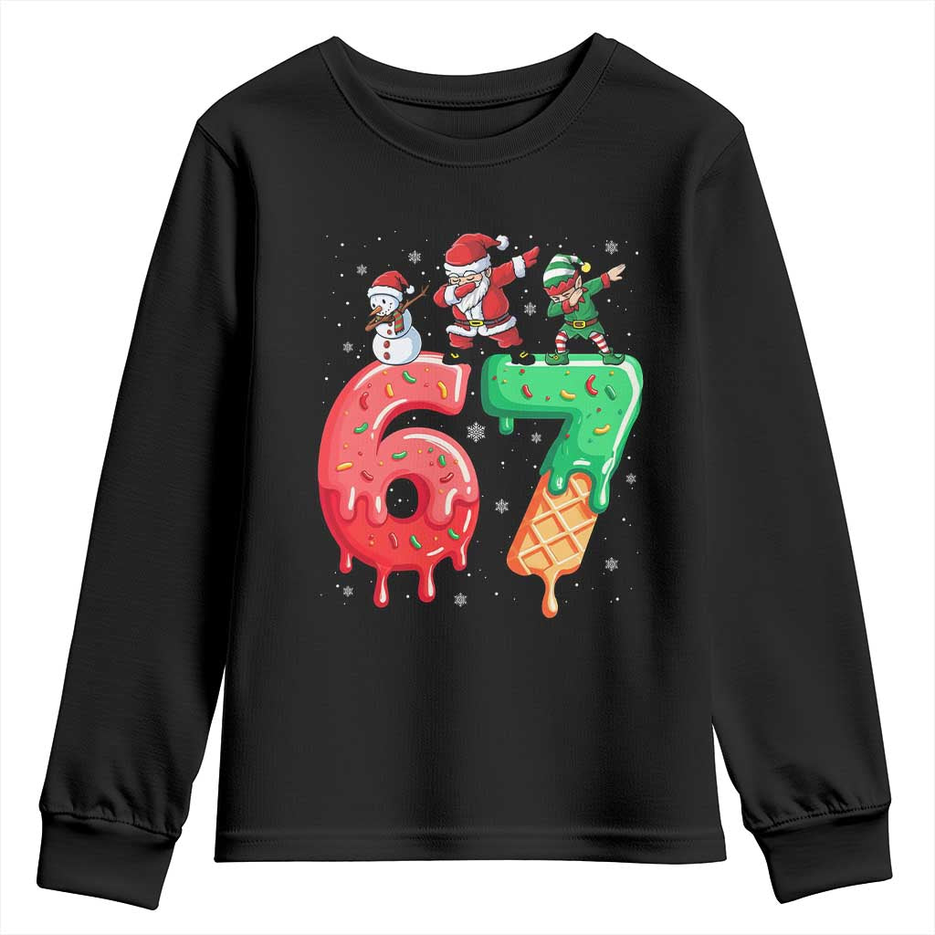67 Six Seven Christmas Youth Sweatshirt Funny Dabbing Santa Elf Friends 6 7 Meme Gen Alpha Slang TS10 Black Print Your Wear