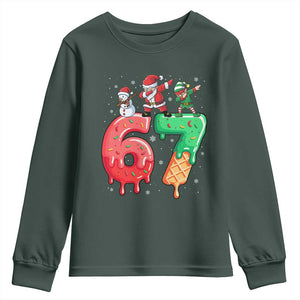 67 Six Seven Christmas Youth Sweatshirt Funny Dabbing Santa Elf Friends 6 7 Meme Gen Alpha Slang TS10 Dark Forest Green Print Your Wear