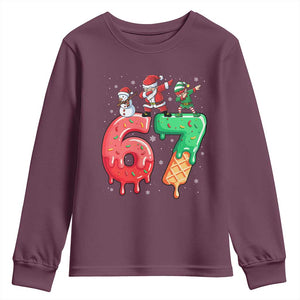 67 Six Seven Christmas Youth Sweatshirt Funny Dabbing Santa Elf Friends 6 7 Meme Gen Alpha Slang TS10 Maroon Print Your Wear