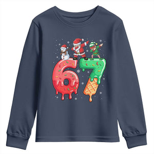 67 Six Seven Christmas Youth Sweatshirt Funny Dabbing Santa Elf Friends 6 7 Meme Gen Alpha Slang TS10 Navy Print Your Wear