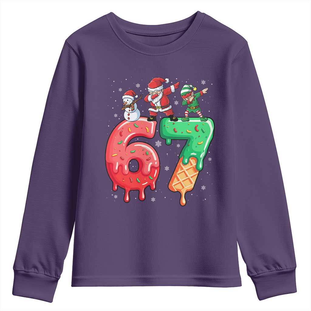 67 Six Seven Christmas Youth Sweatshirt Funny Dabbing Santa Elf Friends 6 7 Meme Gen Alpha Slang TS10 Purple Print Your Wear
