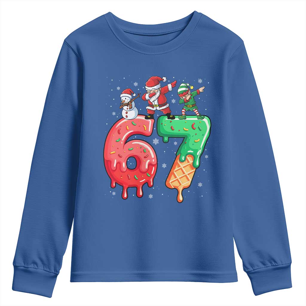 67 Six Seven Christmas Youth Sweatshirt Funny Dabbing Santa Elf Friends 6 7 Meme Gen Alpha Slang TS10 Royal Blue Print Your Wear