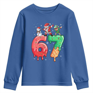 67 Six Seven Christmas Youth Sweatshirt Funny Dabbing Santa Elf Friends 6 7 Meme Gen Alpha Slang TS10 Royal Blue Print Your Wear