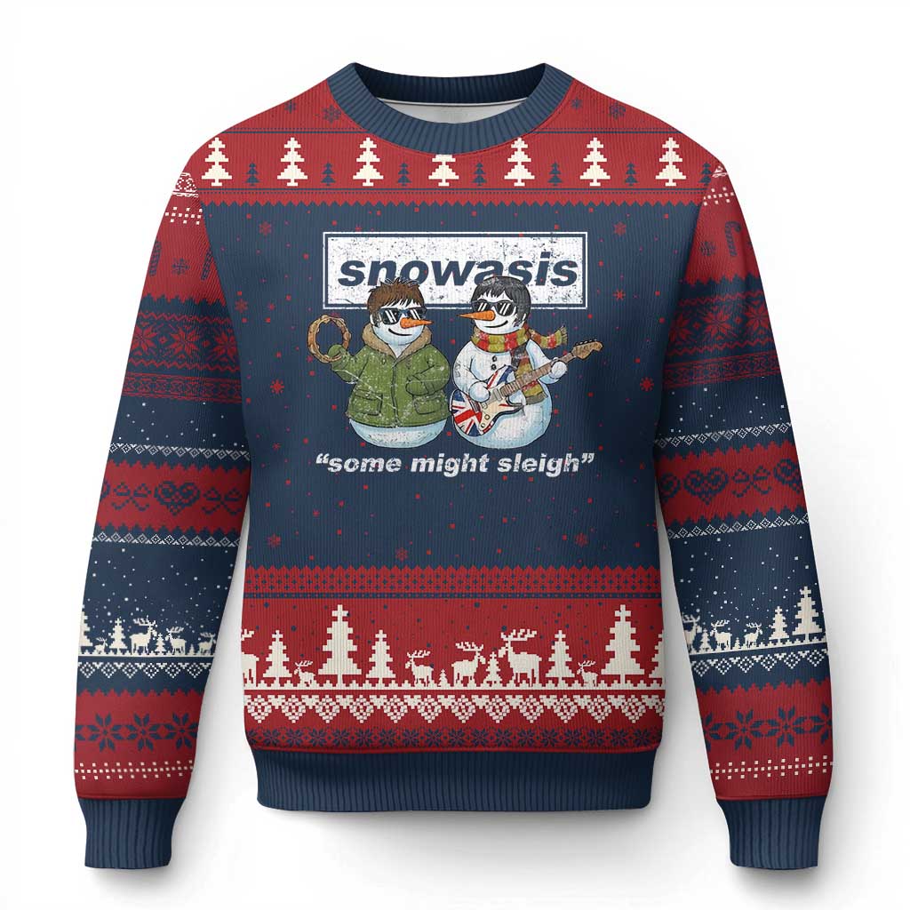 Snowasis Some Might Sleigh Xmas Ugly Christmas Sweater Funny Music Lovers Snowman Singers Band TS10 Navy Red Print Your Wear